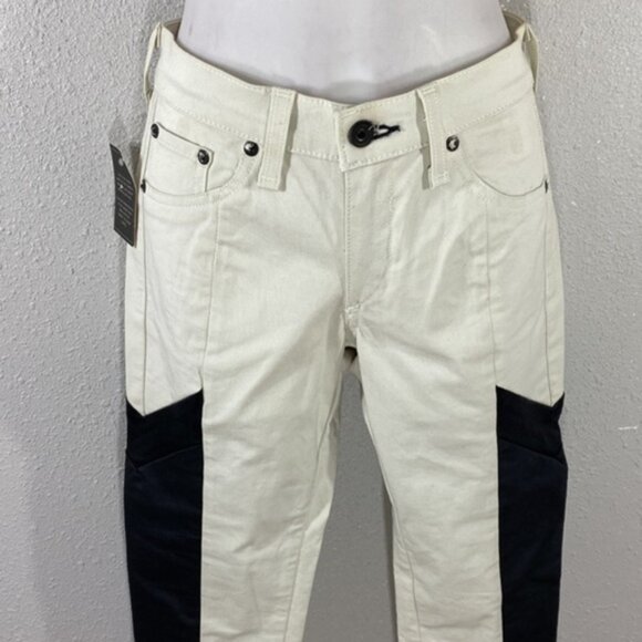 NWT Rag & Bone Grand Prix Winter White Black Leather Panel Legging Jeans 27 - Picture 3 of 13
